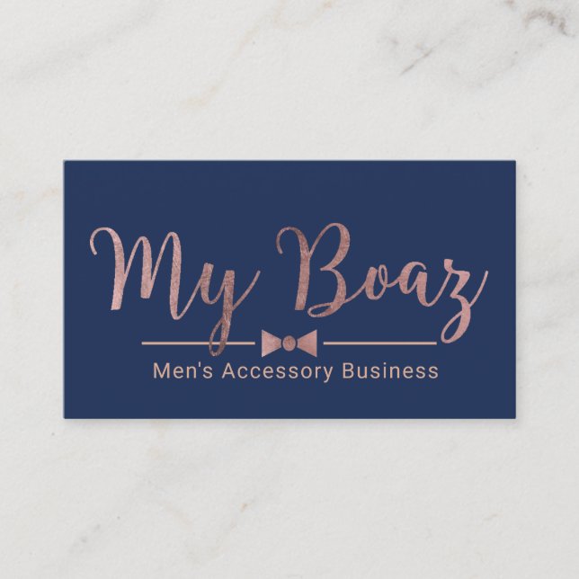 Rose Gold Typography Navy Blue Men's Accessory Business Card (Front)