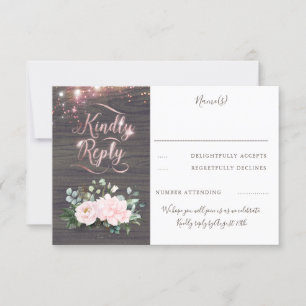 Rose Gold Typography Rustic Fall Wedding RSVP Card