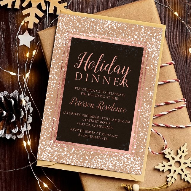 Rose gold typography snow holiday party kraft invitation (Rose gold typography snow holiday party kraft invitation)