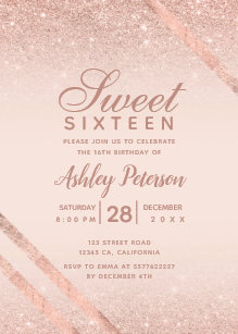 Rose Gold Sweet 16 Invitations Zazzle Co Uk
