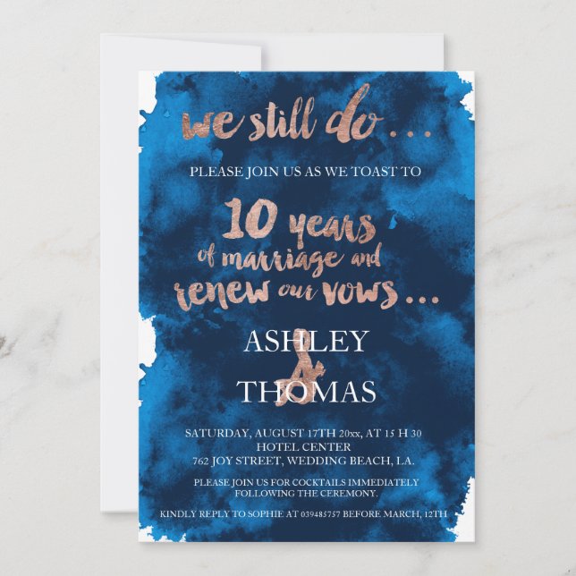 Rose gold typography vow renewal 10th anniversary invitation (Front)