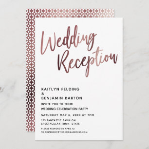 Rose Gold Typography Wedding Reception Invitation
