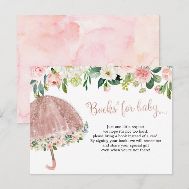 Rose Gold Umbrella April Shower Books for Baby Invitation Postcard (Front/Back)
