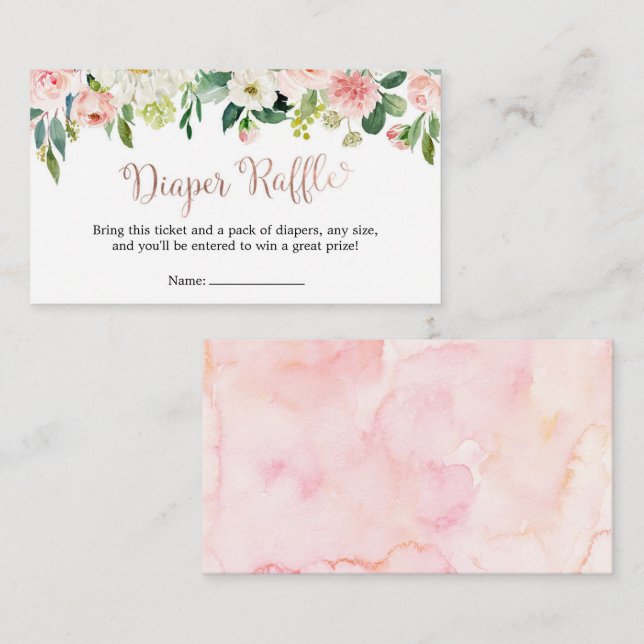 Rose Gold Umbrella April Shower Diaper Raffle Enclosure Card (Front/Back)