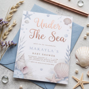 Rose Gold Under The Sea Seashell Baby Shower Invitation