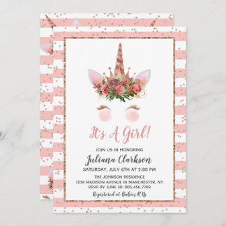Rose Gold Unicorn Princess Baby Shower Invitation