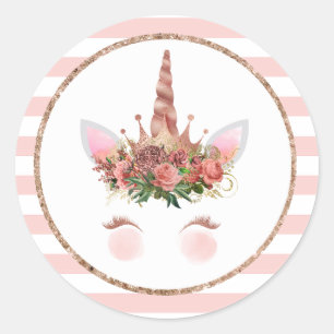 Rose Gold Unicorn Princess Classic Round Sticker