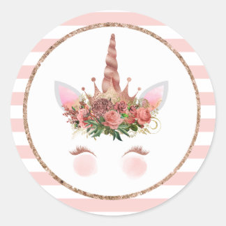Rose Gold Unicorn Princess Classic Round Sticker