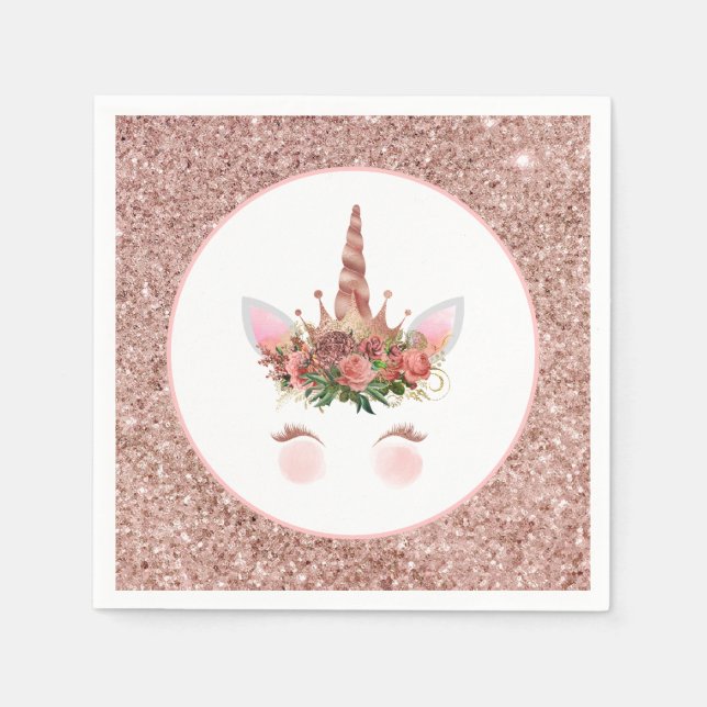 Rose Gold Unicorn Princess Napkin (Front)