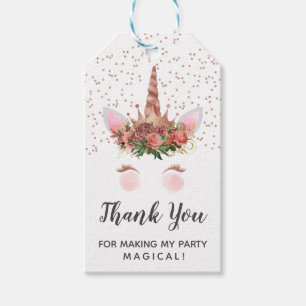 Rose Gold Unicorn Princess Thank You Gift Tags