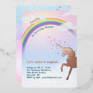 Rose Gold Unicorn Rainbow Glitter Magical Birthday