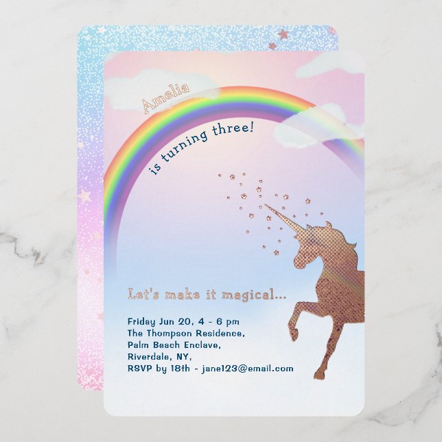 Rose Gold Unicorn Rainbow Glitter Magical Birthday (Front/Back)