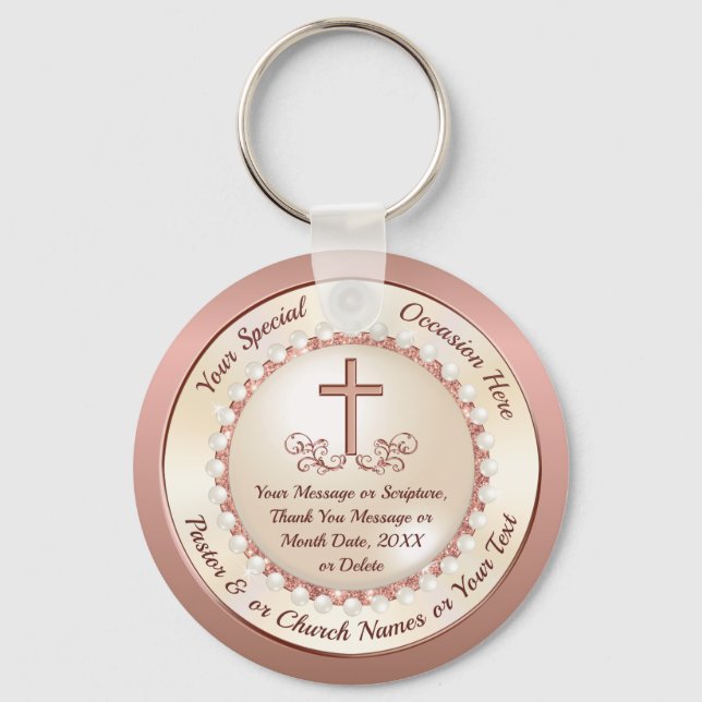 Rose Gold, Unique Religious Favours, Personalised Key Ring (Front)