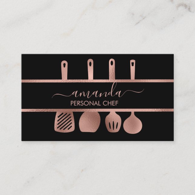 Rose Gold Utensils Personal Chef Cooking Baking Business Card (Front)