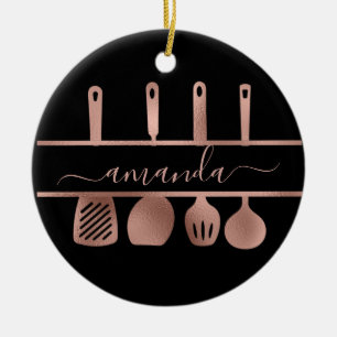 Rose Gold Utensils Personal Chef Cooking Baking Ceramic Tree Decoration