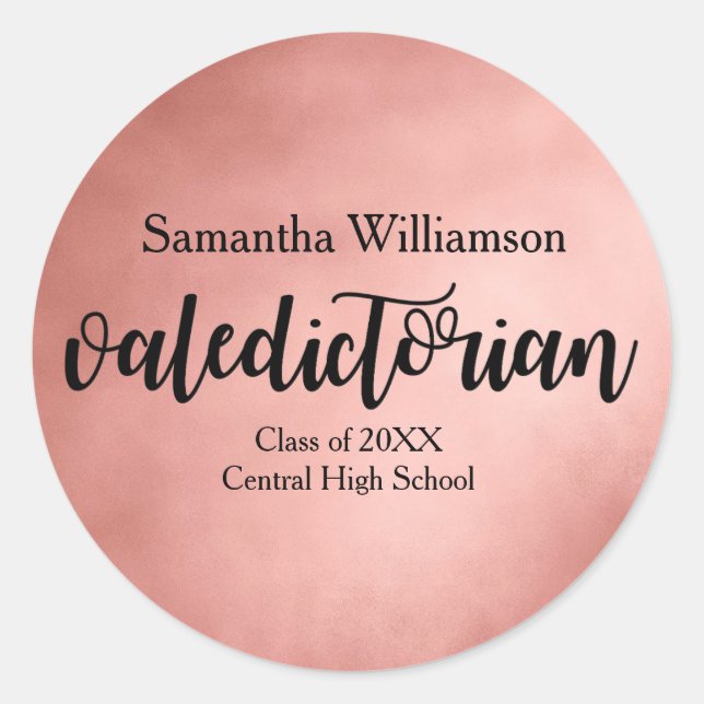 Rose Gold Valedictorian Personalised Gold Sticker (Front)