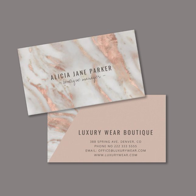 Rose gold veined marble stone boutique manager business card (Creator Uploaded)