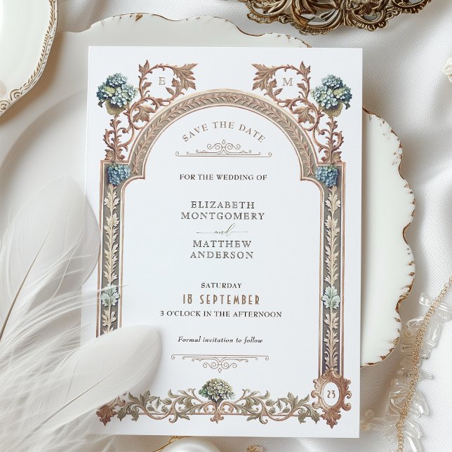 Rose Gold Victorian Hydrangea Save-the-Date Invitation (Creator Uploaded)