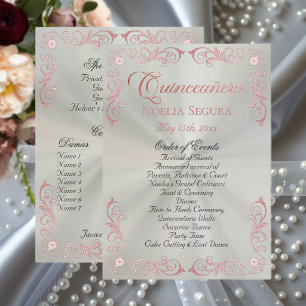 Rose Gold Vintage Border Quinceanera- Pastel Green Programme