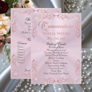 Rose Gold Vintage Border Quinceanera - Pastel Pink Programme