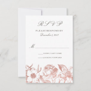 Rose Gold Vintage Floral RSVP card