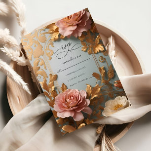 Rose Gold Vintage-inspired floral motif Wedding RSVP Card