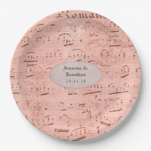 Rose Gold Vintage Music Wedding Paper Plate