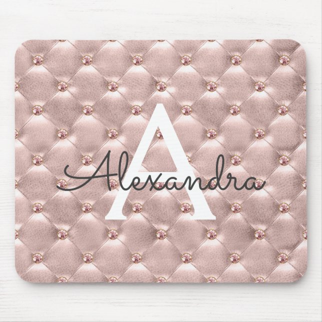 Rose Gold Vintage Pink Monogram Name Mousepad (Front)
