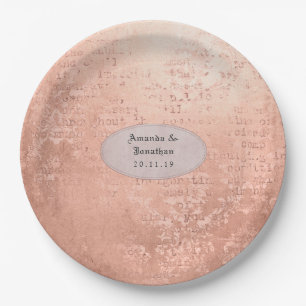 Rose Gold Vintage Print Wedding Paper Plate