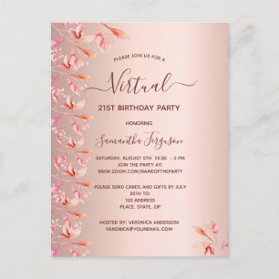 Rose gold virtual birthday party fall invitations