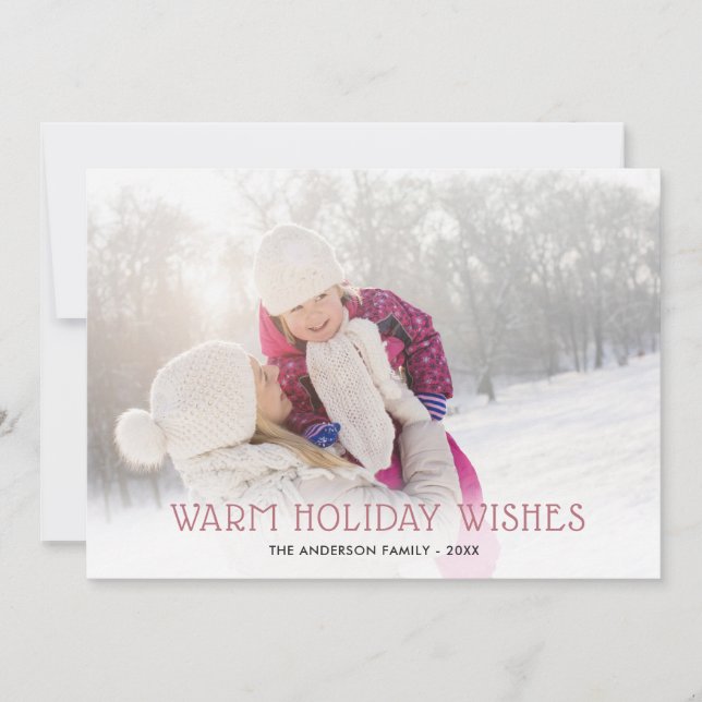 Rose Gold Warm Holiday Wishes | 2 Photo Christmas (Front)