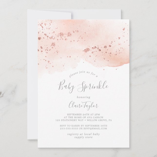 Rose Gold Watercolor Baby Sprinkle Invitation (Front)