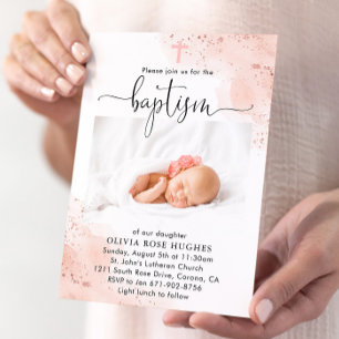 Rose Gold Watercolor Baptism Dedication Invitation