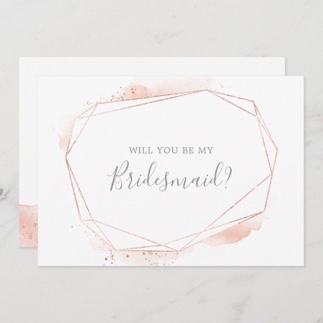 Rose Gold Watercolor Bridesmaid Proposal Card (Front/Back)