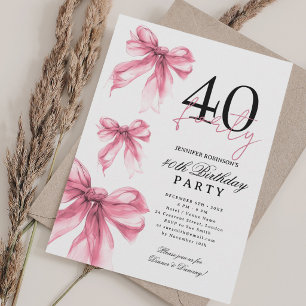 Rose Gold Watercolor Coquette Bow 40th Birthday  Invitation