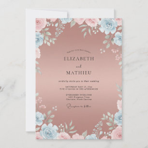 Rose Gold Watercolor Floral Wedding Invitation