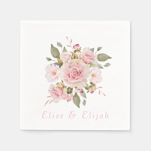 Rose Gold Watercolor Flowers Wedding Napkin