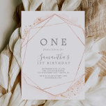 Rose Gold Watercolor Geometric 1st Birthday Party Invitation<br><div class="desc">This rose gold watercolor geometric 1st birthday invitation is perfect for an elegant birthday party. The whimsical design features neutral blush pink watercolor with beautiful faux rose gold foil geometric shapes and glitter.</div>