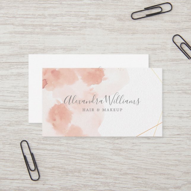 Rose Gold Watercolor Geometric Business Card (Front/Back In Situ)