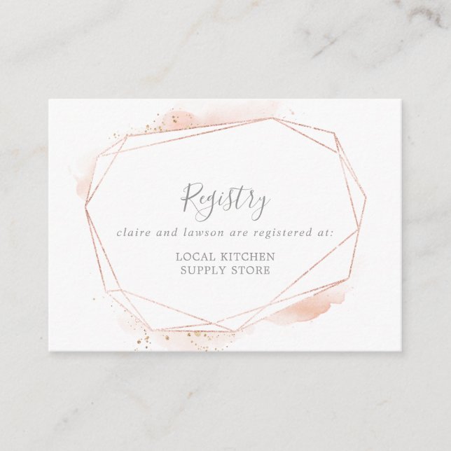 Rose Gold Watercolor Geometric Gift Registry Enclosure Card (Front)