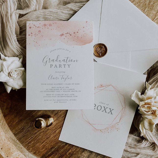 Rose Gold Watercolor Geometric Graduation Party Invitation (Creator Uploaded)