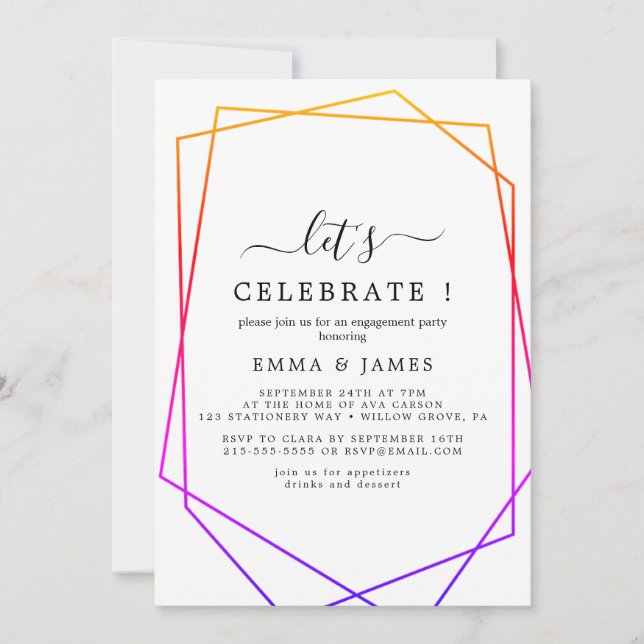Rose Gold Watercolor Geometric Let's Celebrate  Invitation (Front)