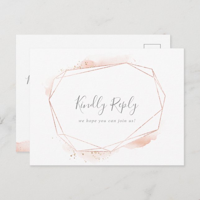 Rose Gold Watercolor Geometric Menu Choice RSVP (Front/Back)