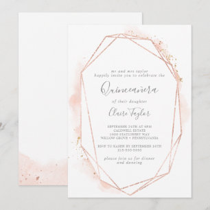 Rose Gold Watercolor Geometric Quinceañera Invitation