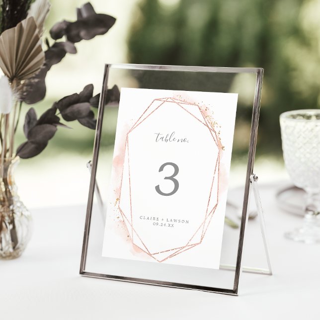 Rose Gold Watercolor Geometric Table Number (Creator Uploaded)