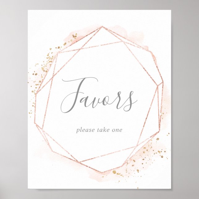 Rose Gold Watercolor Geometric Wedding Favours Sig Poster (Front)