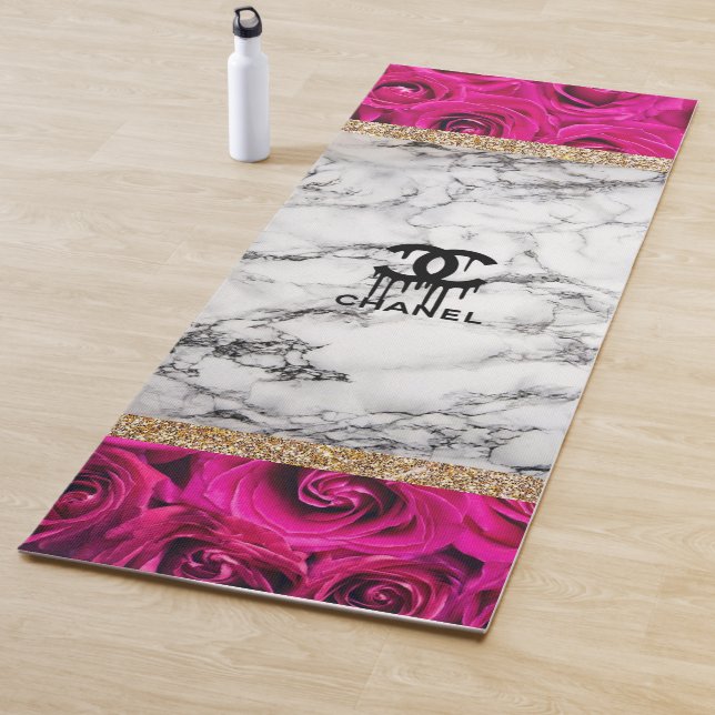 Rose Gold Watercolor Luxury Gold Glitter Blush Yoga Mat (In Situ)