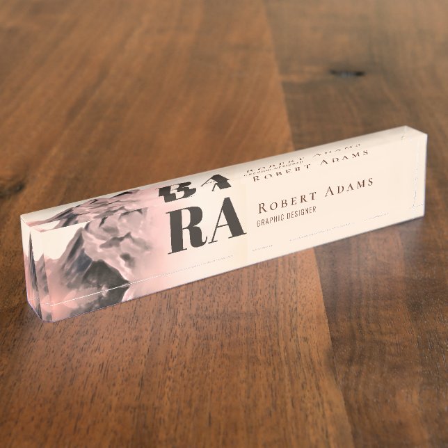 Rose Gold Watercolor Mountains Abstract Monogram Nameplate (Side)