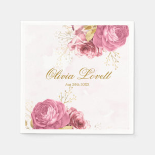 Rose Gold Watercolor Peony Bridal Shower Napkin