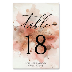 Rose Gold Watercolor Pink Wedding table Table Number